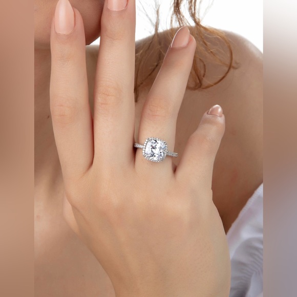 Engagement Ring Platinum Plated  Elegant Adjustable Ring With 4 Carat Sapphire - Picture 2 of 11